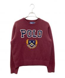 POLO RALPH LAUREN（ポロ・ラルフローレン）の古着「ロゴクレストウールクルーネックセーター」｜ボルドー