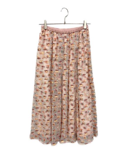 DRAWER（ドゥロワー）Drawer (ドゥロワー) オーガンカットジャガード シースルー ロング スカート ピンク サイズ:36の古着・服飾アイテム