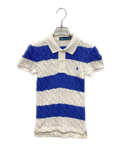 POLO RALPH LAUREN（ポロ・ラルフローレン）POLO RALPH LAUREN (ポロ・ラルフローレン) ケーブルニット ポロシャツ ホワイト×ブルー サイズ:XSの古着・服飾アイテム