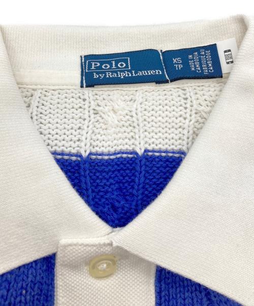 POLO RALPH LAUREN（ポロ・ラルフローレン）POLO RALPH LAUREN (ポロ・ラルフローレン) ケーブルニット ポロシャツ ホワイト×ブルー サイズ:XSの古着・服飾アイテム