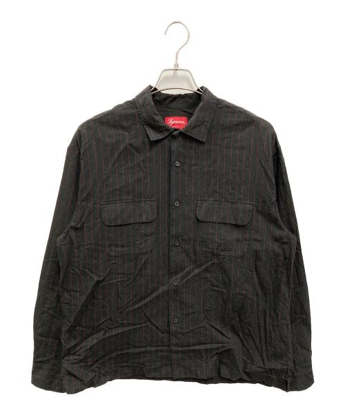 SUPREME（シュプリーム）Supreme (シュプリーム) PINSTRIPE LINEN SHIRT ブラック×レッド サイズ:Sの古着・服飾アイテム