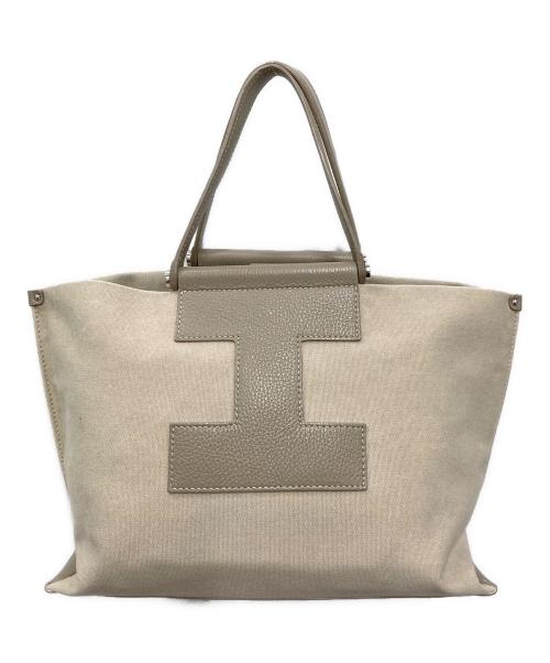 IACUCCI（イアクッチ）IACUCCI (イアクッチ) SORBETTOキャンバスレザートートバッグ ベージュの古着・服飾アイテム