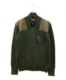 Schott（ショット）の古着「SCH-LEATHER POCKET COMMAND SWEATER FULL ZIP」｜カーキ