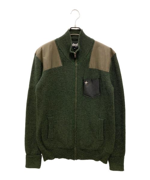 Schott（ショット）Schott (ショット) SCH-LEATHER POCKET COMMAND SWEATER FULL ZIP カーキ サイズ:XLの古着・服飾アイテム