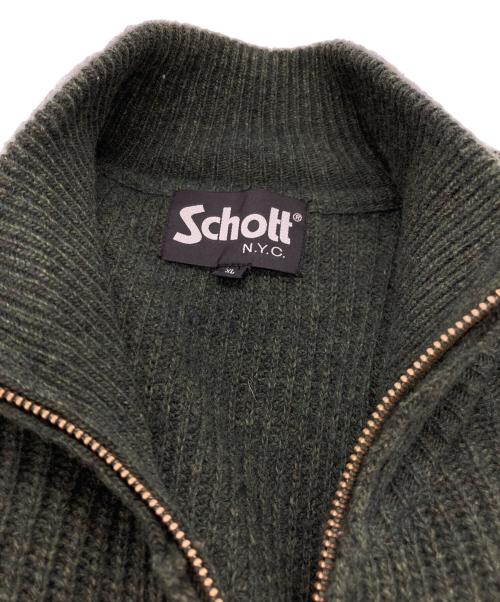 Schott（ショット）Schott (ショット) SCH-LEATHER POCKET COMMAND SWEATER FULL ZIP カーキ サイズ:XLの古着・服飾アイテム