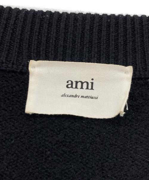 AMI Alexandre Mattiussi（アミアレクサンドルマテュッシ）AMI Alexandre Mattiussi (アミアレクサンドルマテュッシ) ハート刺繍ロゴウールカーディガン ブラック サイズ:Lの古着・服飾アイテム