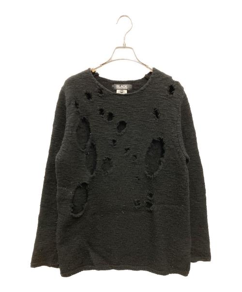 BLACK COMME des GARCONS（ブラックコムデギャルソン）BLACK COMME des GARCONS (ブラックコムデギャルソン) ダメージ加工ウールニット ブラック サイズ:Lの古着・服飾アイテム