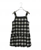 OBLIオブリ）の古着「チェックロンパースワンピース」｜ホワイト×ブラック