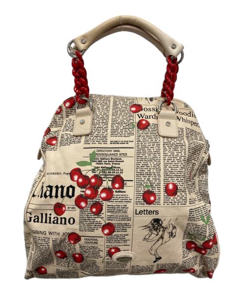 JOHN GALLIANO（ジョンガリアーノ）JOHN GALLIANO (ジョンガリアーノ) ニュースペーパー柄キャンバストートバッグ ベージュの古着・服飾アイテム