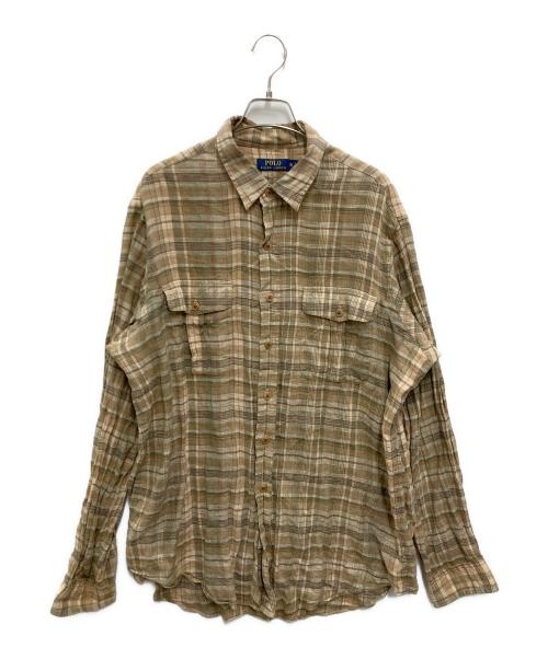 POLO RALPH LAUREN（ポロ・ラルフローレン）POLO RALPH LAUREN (ポロ・ラルフローレン) リネンチェックシャツ ブラウン サイズ:XLの古着・服飾アイテム