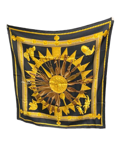 HERMES（エルメス）HERMES (エルメス) カレ90 Eperon d'or 黄金の拍車 シルクスカーフ ブラックの古着・服飾アイテム