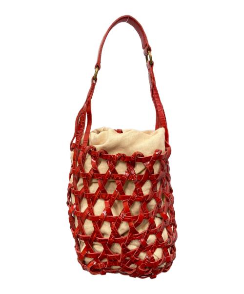 POLO RALPH LAUREN（ポロ・ラルフローレン）POLO RALPH LAUREN (ポロ・ラルフローレン) レザーミディアムバスケット レッド×ベージュの古着・服飾アイテム