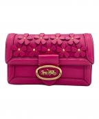 COACHコーチ）の古着「花柄レザーショルダーバッグ」｜ピンク