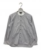 DRAWERドゥロワー）の古着「ノーカラーシャツブラウス」｜ネイビー