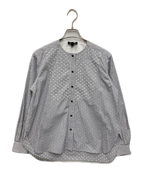 DRAWER（ドゥロワー）Drawer (ドゥロワー) ノーカラーシャツブラウス ネイビー サイズ:36の古着・服飾アイテム