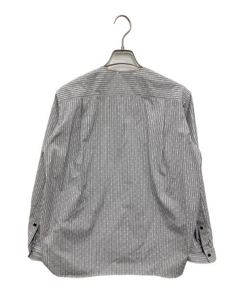 DRAWER（ドゥロワー）Drawer (ドゥロワー) ノーカラーシャツブラウス ネイビー サイズ:36の古着・服飾アイテム