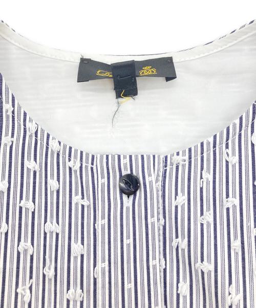 DRAWER（ドゥロワー）Drawer (ドゥロワー) ノーカラーシャツブラウス ネイビー サイズ:36の古着・服飾アイテム