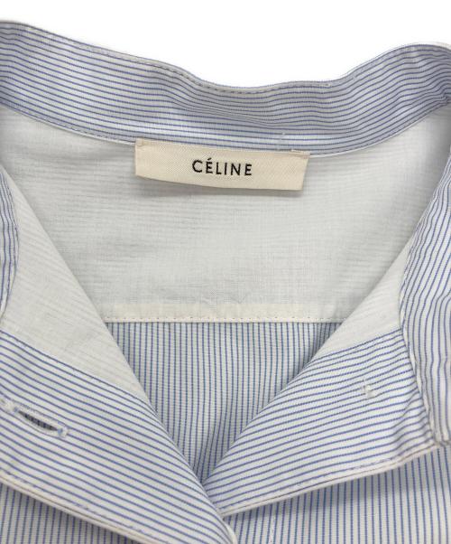 CELINE（セリーヌ）CELINE (セリーヌ) ストライプスタンドカラープルオーバーシャツ ホワイト×ブルー サイズ:34の古着・服飾アイテム