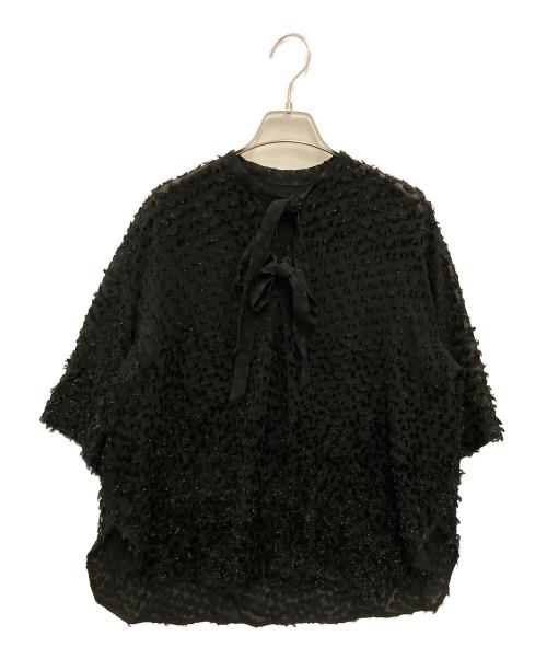 DRAWER（ドゥロワー）Drawer (ドゥロワー) ダブル リボン フリンジジャガードシアー ブラウス ブラック サイズ:36の古着・服飾アイテム