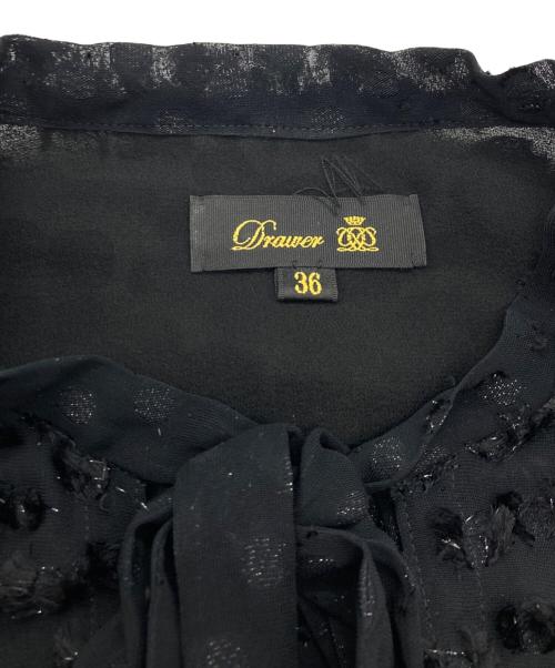 DRAWER（ドゥロワー）Drawer (ドゥロワー) ダブル リボン フリンジジャガードシアー ブラウス ブラック サイズ:36の古着・服飾アイテム