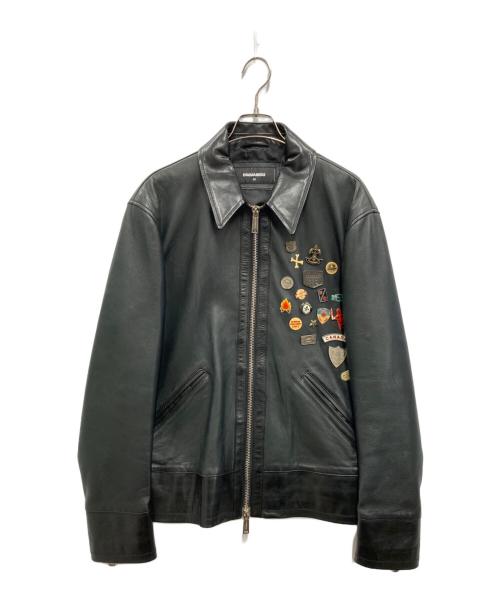 DSQUARED2（ディースクエアード）DSQUARED2 (ディースクエアード) バッチシングルライダースジャケット ブラック サイズ:SIZE 52の古着・服飾アイテム