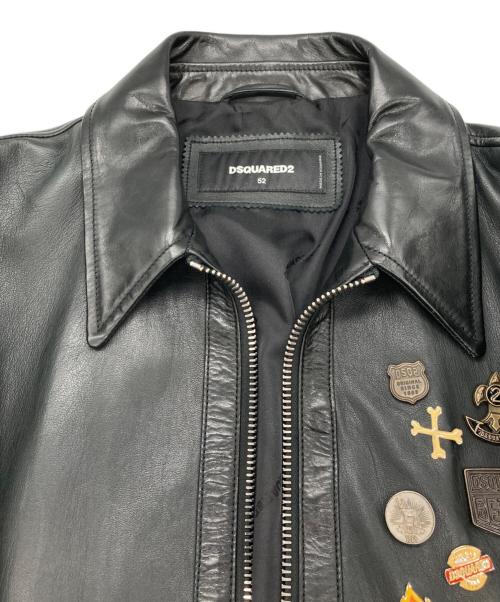 DSQUARED2（ディースクエアード）DSQUARED2 (ディースクエアード) バッチシングルライダースジャケット ブラック サイズ:SIZE 52の古着・服飾アイテム