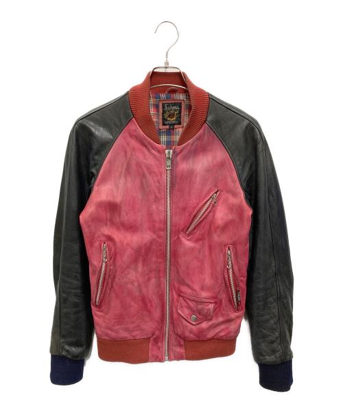 Schott（ショット）Schott (ショット) エイジング加工レザーブルゾン ブラック×ピンク サイズ:Sの古着・服飾アイテム