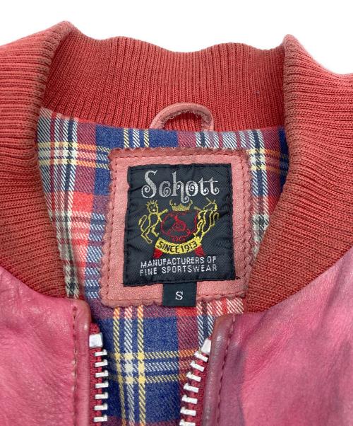 Schott（ショット）Schott (ショット) エイジング加工レザーブルゾン ブラック×ピンク サイズ:Sの古着・服飾アイテム