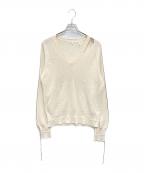 HELMUT LANGヘルムートラング）の古着「ダメージ加工Vネックニット」｜アイボリー