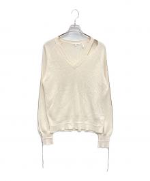 HELMUT LANG（ヘルムートラング）の古着「ダメージ加工Vネックニット」｜アイボリー