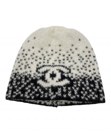 中古・古着通販】CHANEL (シャネル) ニットキャップ ブラック×ホワイト