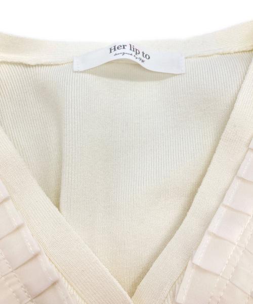 HER LIP TO（ハーリップトゥ）Her lip to (ハーリップトゥ) Ruffle Pleated Knit Cardigan アイボリー サイズ:Mの古着・服飾アイテム