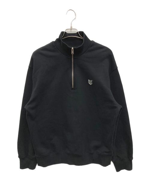 maison kitsune（メゾンキツネ）MAISON KITSUNE (メゾンキツネ) フォックスヘッド コンフォート ハーフジップ スウェットシャツ ブラック サイズ:XLの古着・服飾アイテム