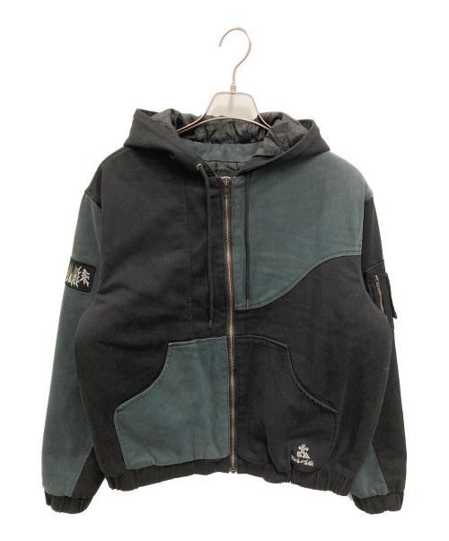 Dime（ダイム）Dime (ダイム) Panel Denim Hooded Bomber ブラック×チャコール サイズ:Sの古着・服飾アイテム