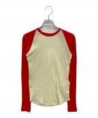 AURALEEオーラリー）の古着「super sheer raglan」｜レッド×アイボリー