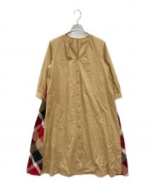BLUE LABEL CRESTBRIDGE（ブルーレーベルクレストブリッジ）の古着「サイドチェックノーカラーシャツワンピース」｜ベージュ