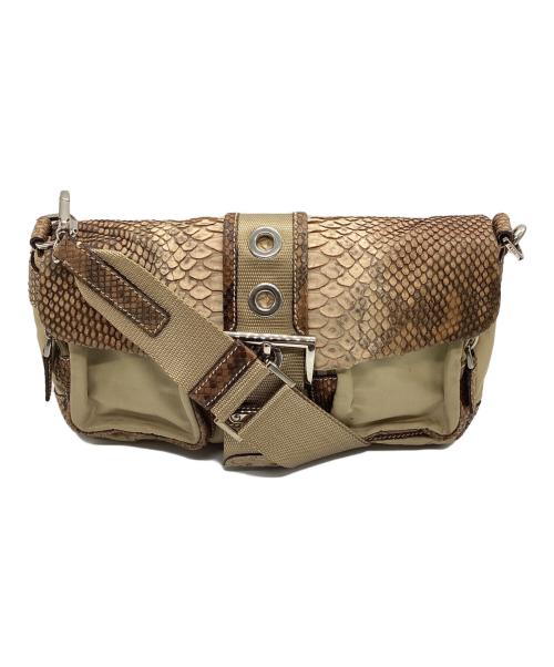 PRADA（プラダ）PRADA (プラダ) パイソン切替 ワンショルダーバッグ ベージュの古着・服飾アイテム