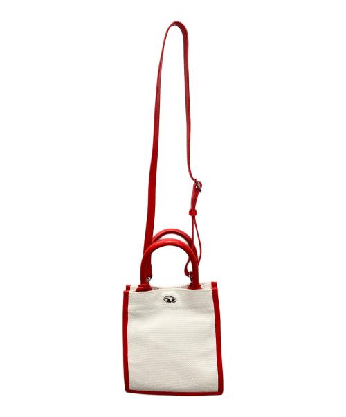 DIESEL（ディーゼル）DIESEL (ディーゼル) キャンバスショルダーバッグ ホワイト×レッドの古着・服飾アイテム