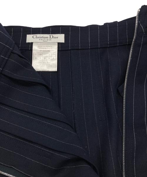 Christian Dior（クリスチャン ディオール）Christian Dior (クリスチャン ディオール) ストライプサイドジップスカート ネイビー サイズ:36の古着・服飾アイテム