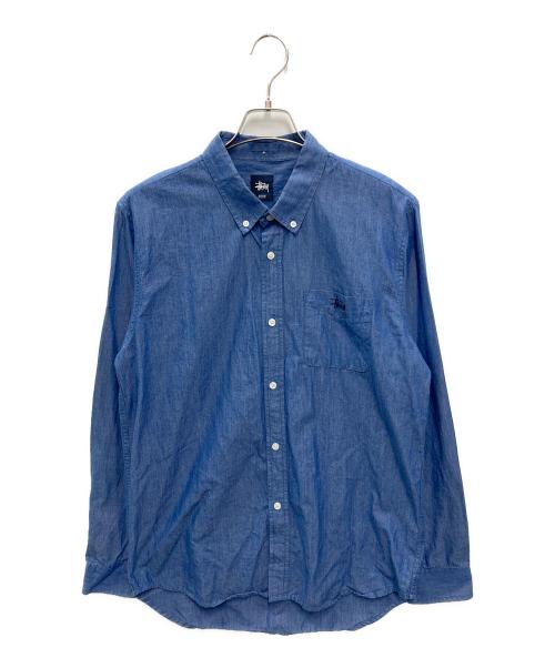 stussy（ステューシー）stussy (ステューシー) ロゴ刺繍ボタンダウンシャツ インディゴ サイズ:Mの古着・服飾アイテム