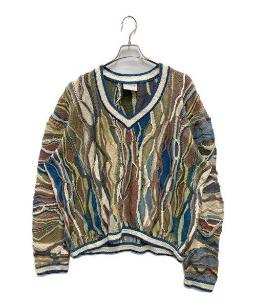 Coogi（クージー）COOGI (クージー) Vネックプルオーバー3Dニット マルチカラー サイズ:ＸＬの古着・服飾アイテム