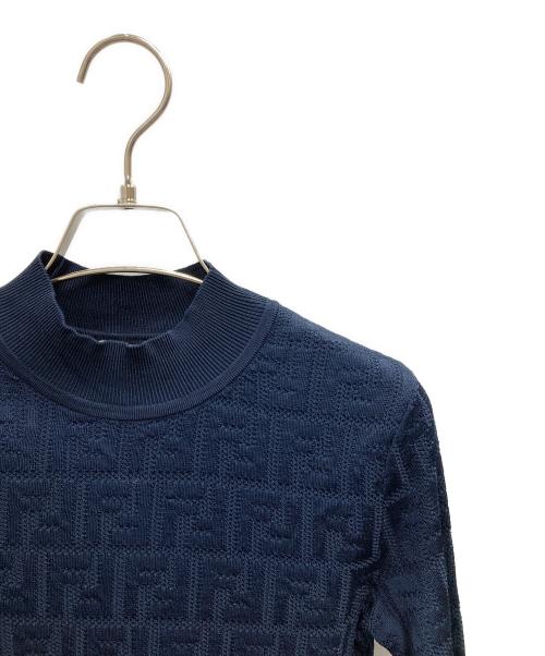 FENDI（フェンディ）FENDI (フェンディ) ズッカ柄 ハイネック長袖ニット ネイビー サイズ:36の古着・服飾アイテム