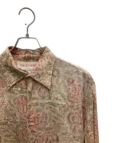 NICENESS（ナイスネス）NICENESS (ナイスネス) ウッドブロックプリントシャツ ベージュ サイズ:Mの古着・服飾アイテム