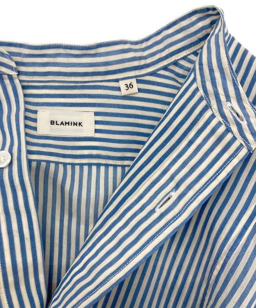 BLAMINK（ブラミンク）BLAMINK (ブラミンク) コットンシルクバンドカラーストライプシャツ ホワイト×ブルー サイズ:36の古着・服飾アイテム