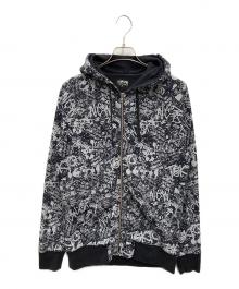 stussy（ステューシー）の古着「総柄ジップアップジャケット」｜ブラック×グレー