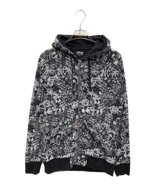 stussy（ステューシー）stussy (ステューシー) 総柄ジップアップジャケット ブラック×グレー サイズ:Mの古着・服飾アイテム