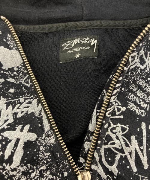 stussy（ステューシー）stussy (ステューシー) 総柄ジップアップジャケット ブラック×グレー サイズ:Mの古着・服飾アイテム