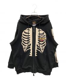 VANSON×GALFY×JACKROSE（バンソン×ガルフィー×ジャックローズ）の古着「骨犬 Zip Hoodie」｜ブラック