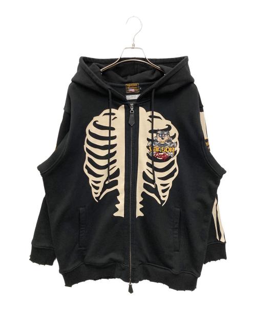 VANSON（バンソン）VANSON (バンソン) GALFY (ガルフィー) JACKROSE (ジャックローズ) 骨犬 Zip Hoodie ブラック サイズ:XLの古着・服飾アイテム