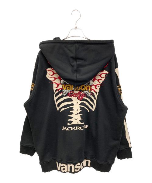 VANSON（バンソン）VANSON (バンソン) GALFY (ガルフィー) JACKROSE (ジャックローズ) 骨犬 Zip Hoodie ブラック サイズ:XLの古着・服飾アイテム